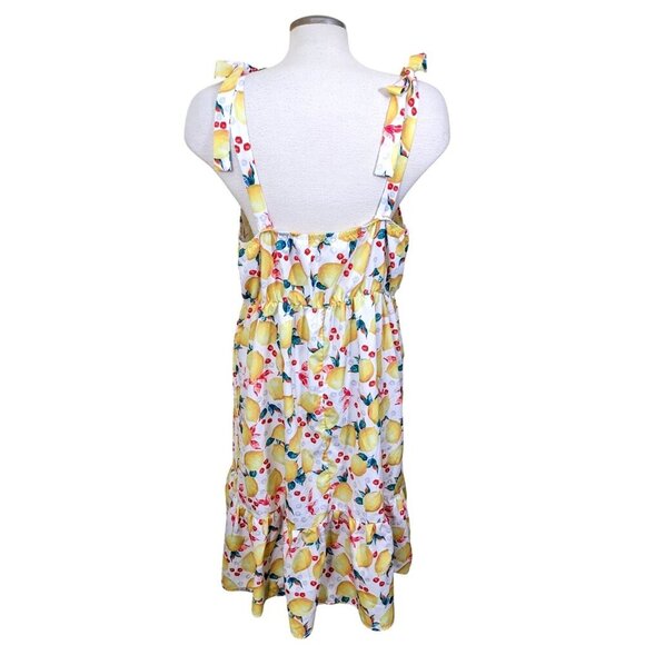 Womens Dress Size Large Lemon Cherry Print Midi Ruffle Hem Wide Strap Sundress - Picture 4 of 5